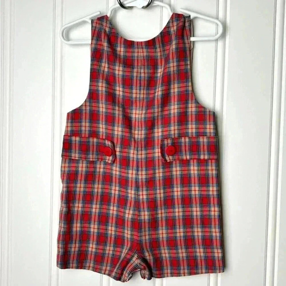 Pique Red Plaid Christmas romper Button snap Gingham 1 year / 12M Tartan Holiday - Picture 6 of 10